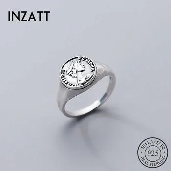 

INZATT Real 925 Sterling Silver Round Vintage Adjustable Ring For Fashion Woman Party Fine Jewelry Minimalist Punk Accessories