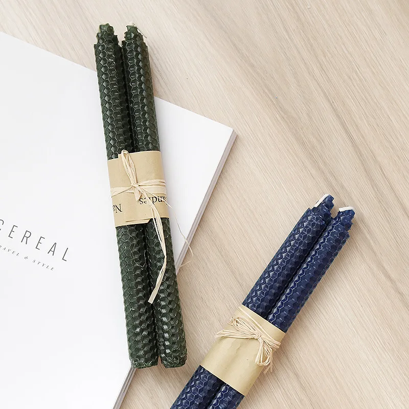 

2pcs/set Nordic Long Rod Beeswax Candle Honeycomb Handmade Candles for Table Dinner Home Decor Party Supplies