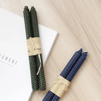 

2pcs/set Nordic Long Rod Beeswax Candle Honeycomb Handmade Candles for Table Dinner Home Decor Party Supplies