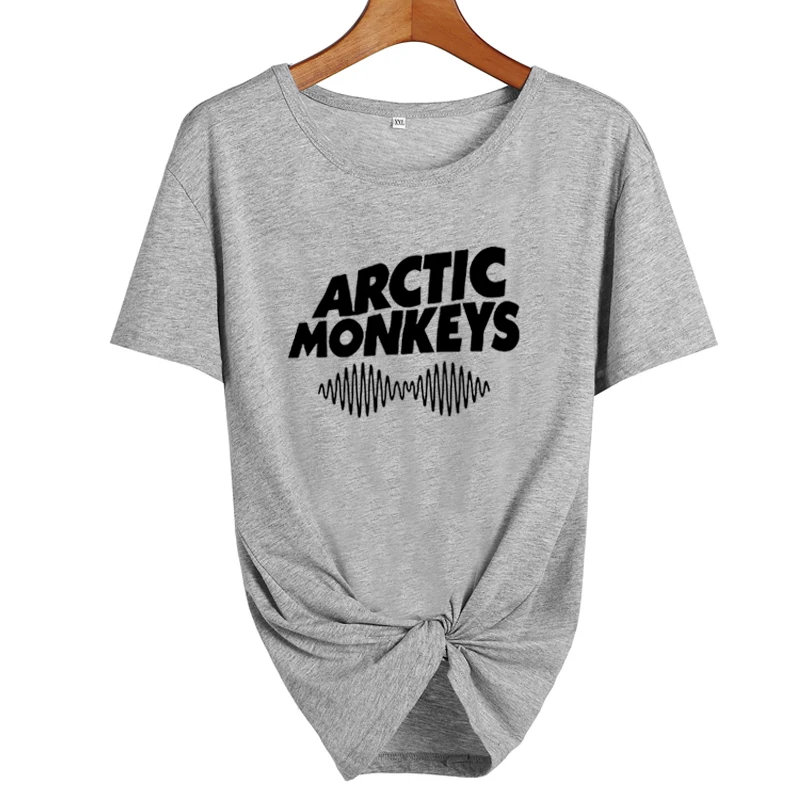 Arctic Monkey Sound Wave женская футболка Tumblr Топы панк-рок Харадзюку Tumblr Music Футболка женская черная белая футболка Femme - Цвет: gray-black