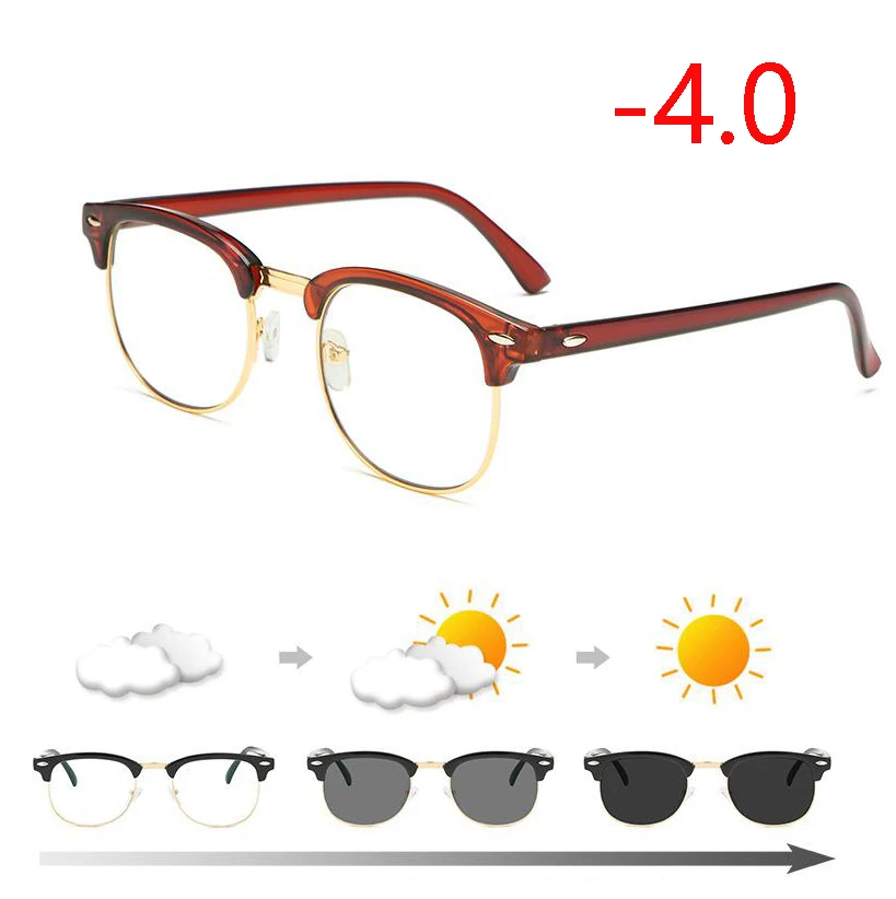 Myopia 400 Антибликовыми свойствами светильник фотохромные готовой близорукость очки светочувствительная Хамелеон анти-блики изменения Цвет линзы очки с диоптриями - Цвет оправы: Myopia 400