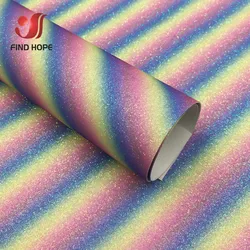 Floral Sparkle Glitter Faux Leather Fabric for Crafting and DIY Projects (Rainbow Gradient)
