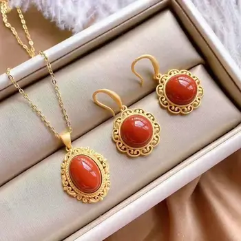 

925 Silver Oval Round Pendant Necklace with Chinese retro enamel Bohemian charm light luxury women's jewelry