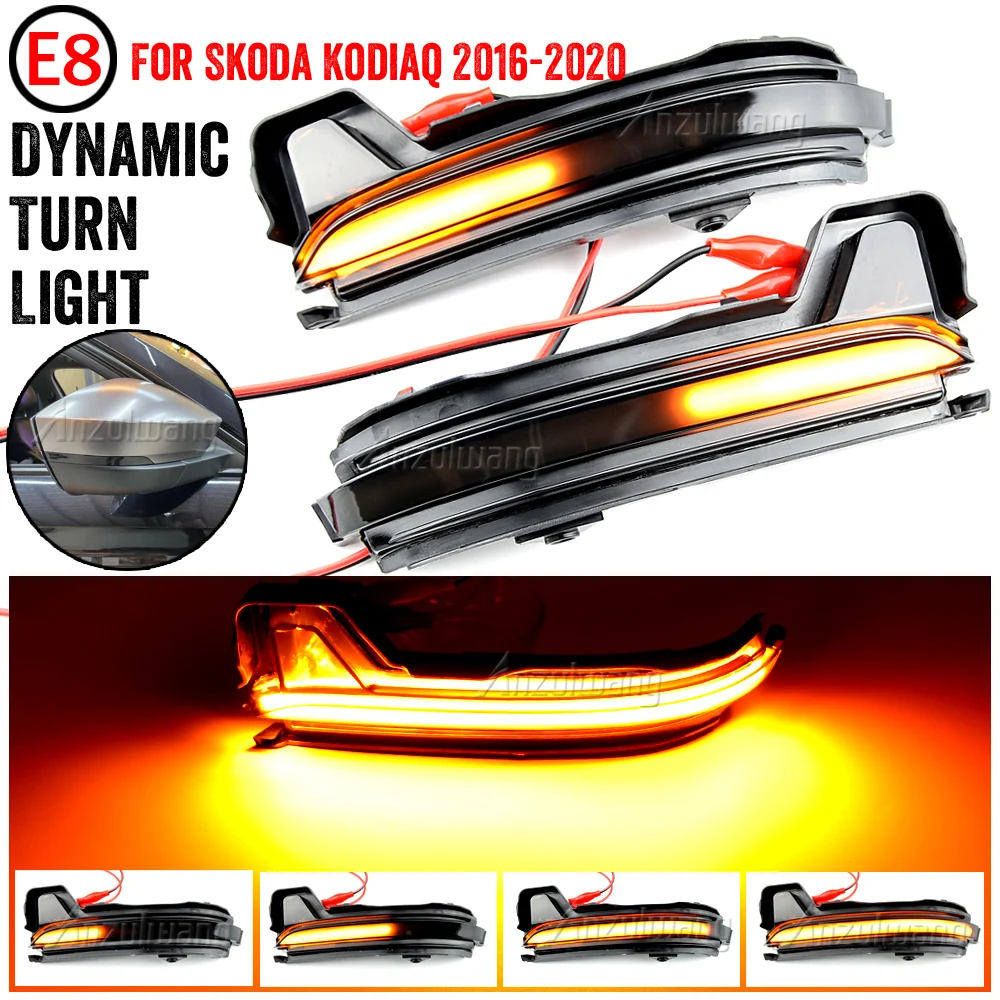 2Pcs Dynamic LED Rearview Mirror Streamer Turn Signal Lights Car Yellow Flowing Water Side Lights For Skoda KODIAQ/ KAROQ 17-20