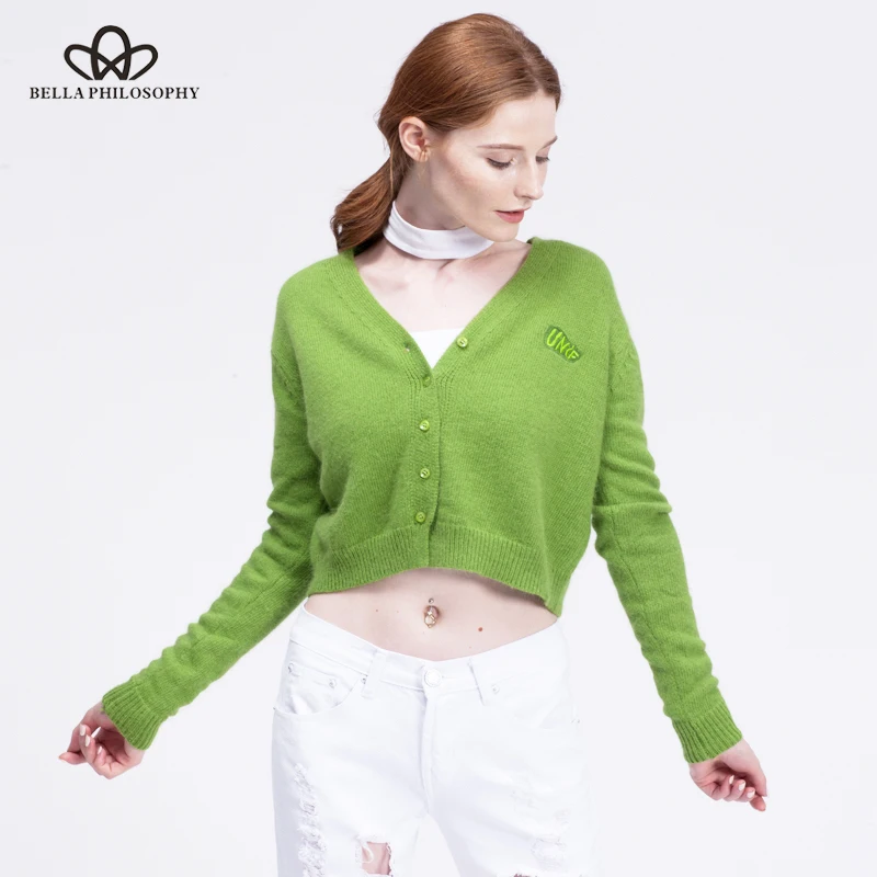 

Bella Philosophy 2019 Women autumn winter new fuzzy wool long sleeve knitted sweater cardigan buttons