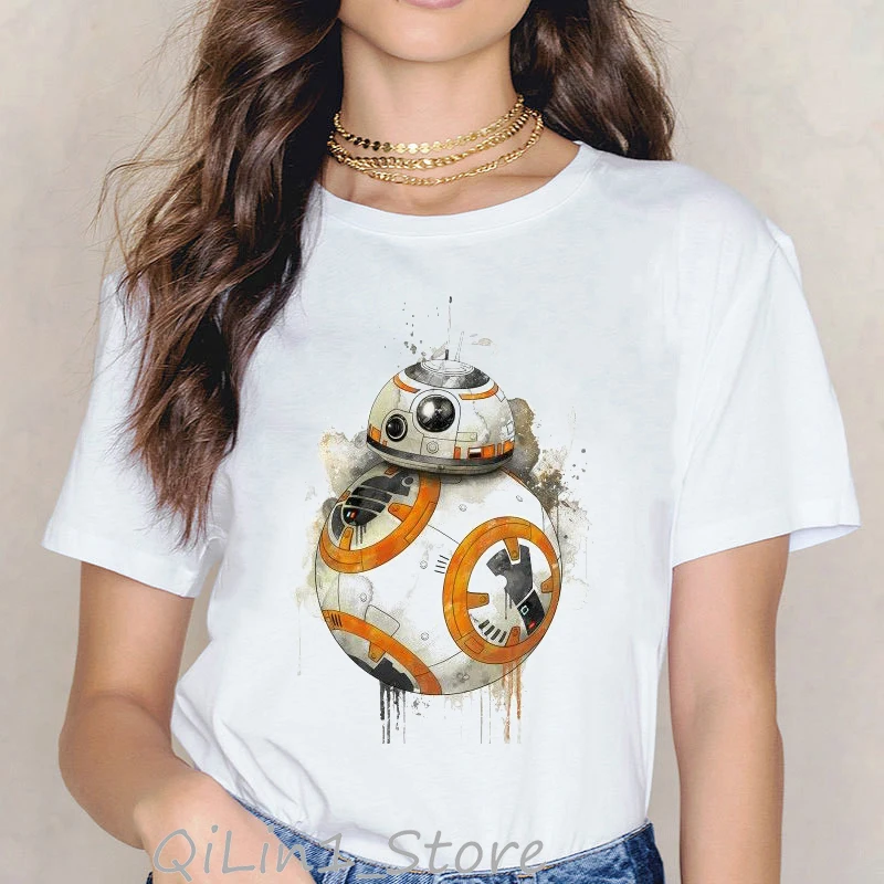 

Watercolor robot BB-8 printed tshirt women Star Wars Princess Leia fight like a girl funny t shirts hip hop punk summer top