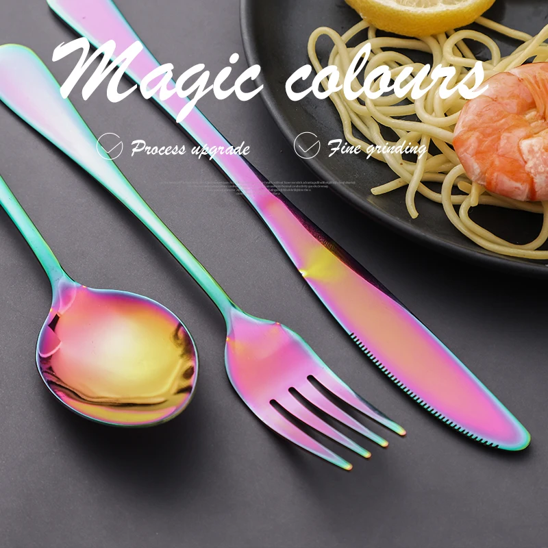 

304 tableware 10-piece set of stainless steel tableware rainbow tableware knife fork spoon tableware kitchen tableware