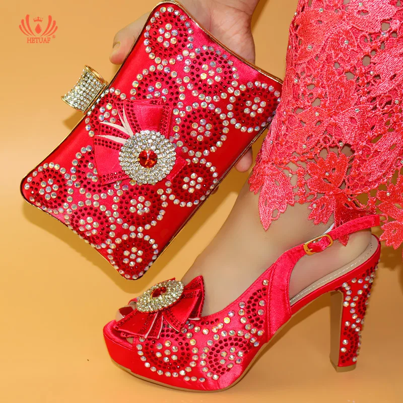 

2019 New High Heels Red Color African Designer Shoes And Bag Set To Match Italian Wedding Party Shoes With Matching Bags Set
