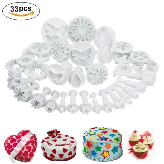 33 Pcs/Pack Virág Fondant Sütemény Süti Dugattyú Vágó Cukorkás Sütemények Bélyegmodellező Cukor Kézműves Díszítő Készlet Diy Szerszámok