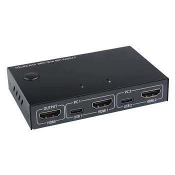 

HDMI KVM Switch Button Switcher USB Port With Cable Computer Accessory For Monitor Keyboard Mouse 101*65*20MM