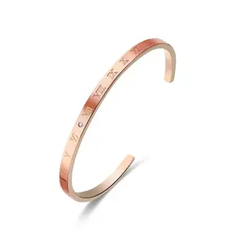 

Personalized C Shape Stainless Steel Engrave Character Cuff Bangle Women Diamond Custom 4mm Width Bracelet Women Fashion Jewelry