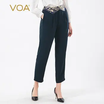 

VOA silk 46mm navy blue heavy yarn-dyed jacquard stitching curled feet Yuk pleated nine points K1307straight pants