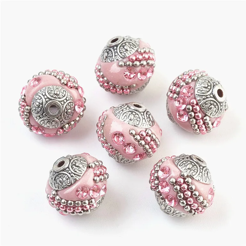 

10pcs Round Handmade Indonesia Beads with Rhinestones Loose Spacer Beads for Jewelry Making DIY Bracelet Necklace Findings