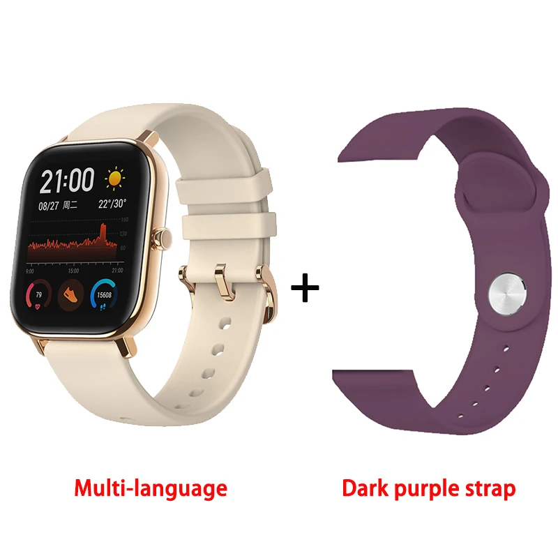 Amazfit GTS глобальная версия Смарт-часы для мужчин и женщин 5ATM водонепроницаемые часы для плавания под давлением для Xiaomi Android Phone IOS - Цвет: Gold add purple