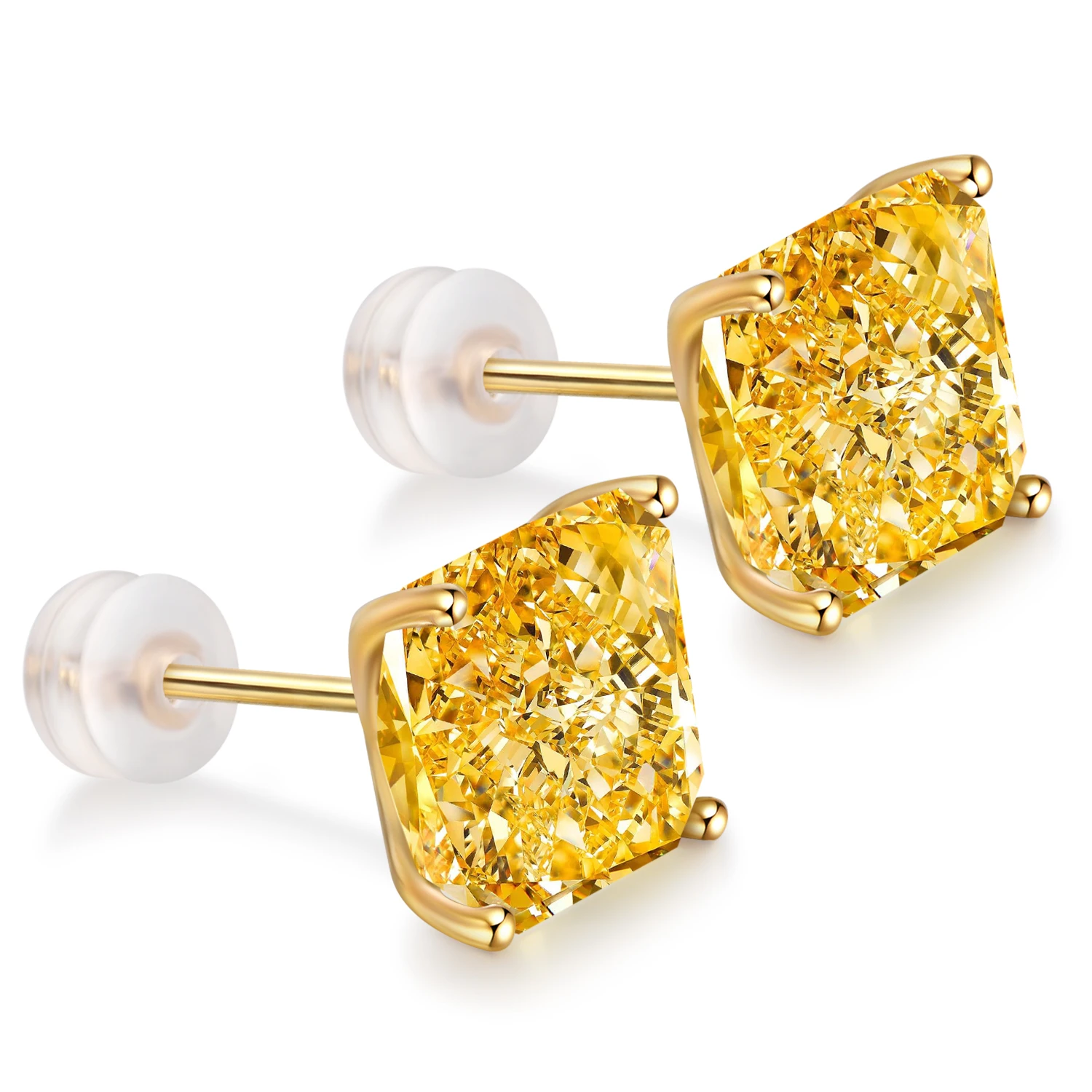 Zhanhao Jewelry 9k Gold Stud 4 Prong Setting Simple Design For Daily Wear Earrings Radiant Shape Factory Direct Sale Price