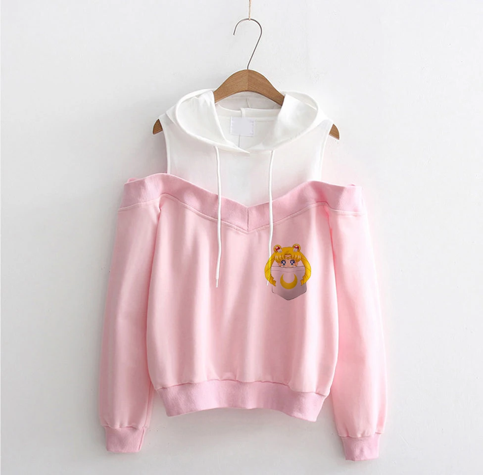 Sailor Moon hoodie Sweatshirt Kawaii Clothing Tops Women Harajuku Hoodies Sailor Moon Off Shoulder Sweatshirts women clothes