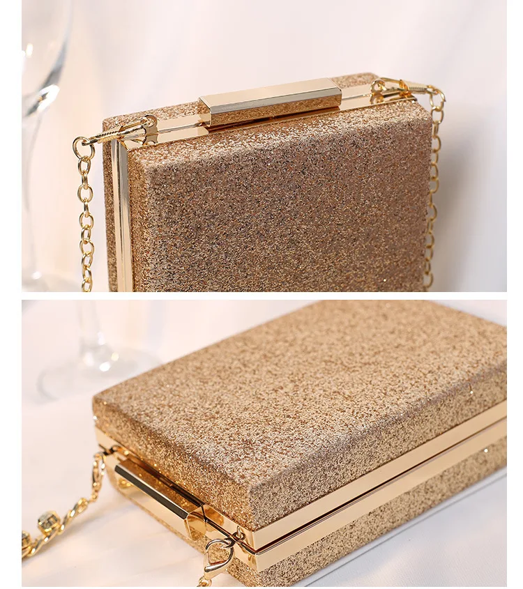 Luxy Moon Gold Small Sparkling Clutch With Handle Top Detail View
