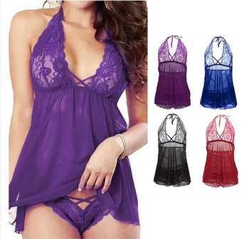 

JODIMITTY 2020 Women Night Sexy Sleep Dress Lingerie Mini Dress Plus Lace Gown Deep V G-String See Sleepwear Large Size S-6XL