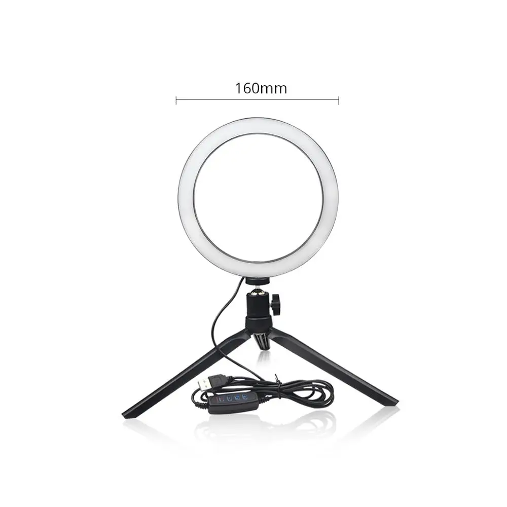 16cm with Tripod Светодиодный кольцевой светильник с регулируемой яркостью USB для селфи, лампа для макияжа, для мобильного телефона, для живого потока, держатель для телефона, регулируемая настольная лампа, светильник для макияжа - Испускаемый цвет: 16cm with Tripod