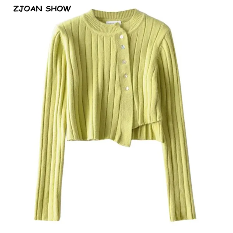 Women Retro Knitted Cardigan Long Sleeve Button Casual Ruffle Hem Sweaters Coat