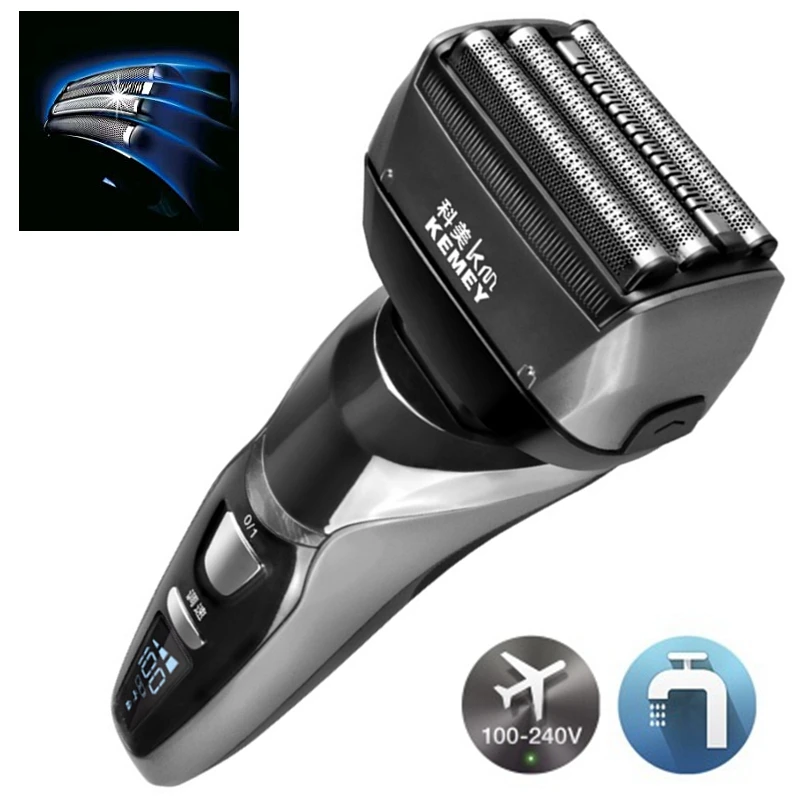 Original Kemei 4-Blade Rechargeable Electric Shaver 3-Speed Beard Electric Razor For Men Facial Wet Dry Shaving Machine Washable Electric Shaver