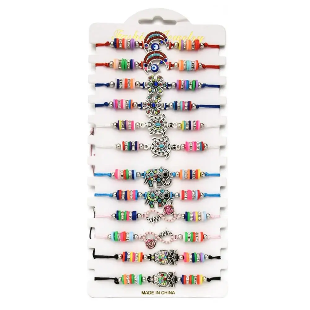 12 шт./компл. Для женщин из горного хрусталя браслет Boho эмаль украшения, браслеты с бусинами в подарок - Окраска металла: B