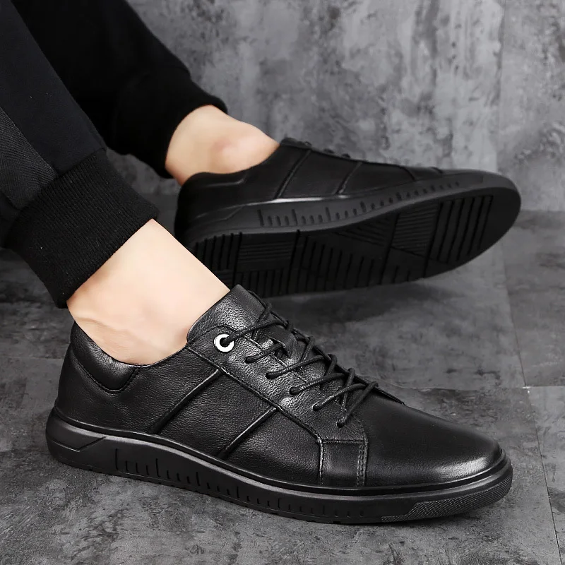 

Men Sneakers genuine Leather Shoes Low-top Casual England Style handmade sewing business All-matching Non-slip Lace-up shoes a4