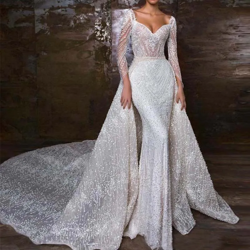 Vestidos De Novia 2020 Sweetheart Mermaid Trouwjurk Sexy Kralen Lange Mouwen Bruidsjurken Afneembare Rok Vestidos De Novia 2020 Sweetheart Mermaid Trouwjurk Sexy Kralen Lange Mouwen Bruidsjurken Afneembare Rok