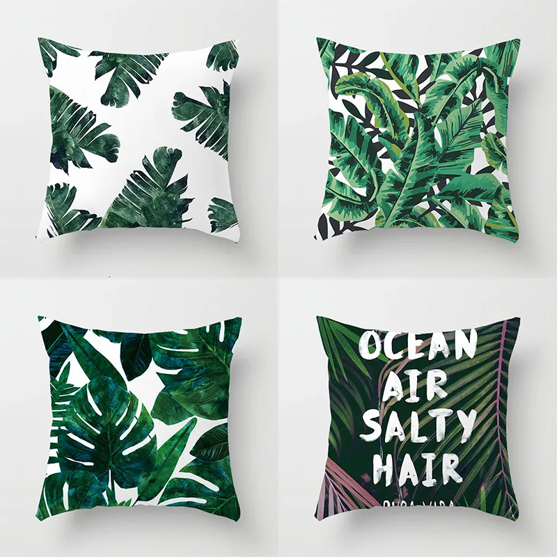 

High Quality Hot Sale Pillowcase Baby Velvet Cushion Cover Green Plants Design Pillow Case Sofa Cushion Cover