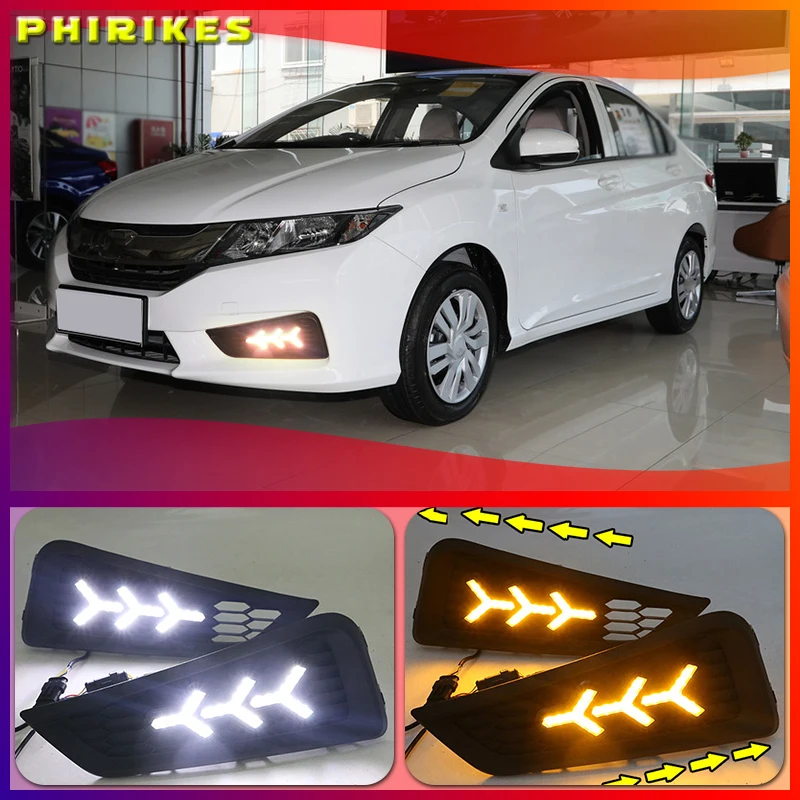 

1 комплект для Honda City 2015 2016 DRL дневные ходовые огни DRL с указателем поворота противотуманная фара реле дневсветильник свет Стайлинг автомобиля