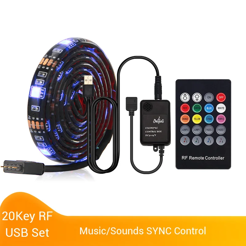 20Key RF Music Set 5V USB Светодиодные ленты 5050 RGB Светодиодные ленты светильник 5050 работы при прослушивании музыки по Bluetooth полосы IP65 Гибкая светодиодный лента ТВ фон светильник Инж - Испускаемый цвет: 20Key RF Music Set