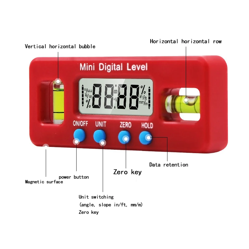 DIDIHOU красный прецизионный цифровой транспортир Инклинометр водонепроницаемый уровень коробка Цифровой Угол искатель конический с магнитным основанием