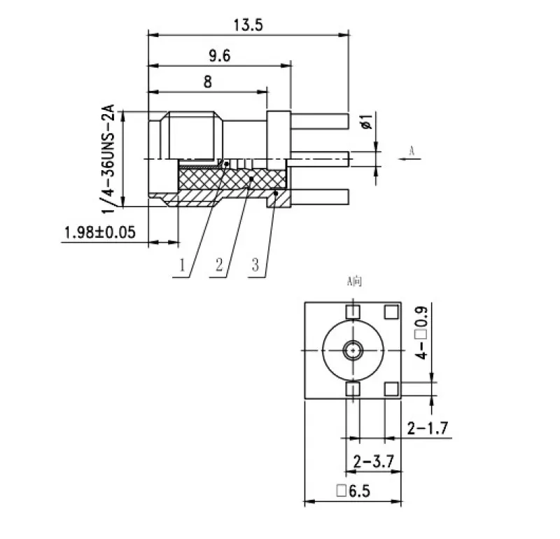 SMA Female KE Pitch RF Coaixal Connector Solder 1.7mm