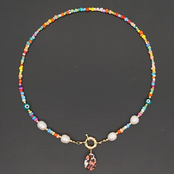 

Go2Boho Rainbow Beads Bohemian Necklace Natural Seashell Necklaces Summer Beach Pearl Evil Eye Shell Aesthetic Women Choker