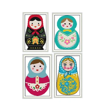 

Matryoshka Cross Stitch Kits DMC 11&14CT Printed Patterns Sewing Needleworks Chinese Embroidery Counted Cross Sets Decorations