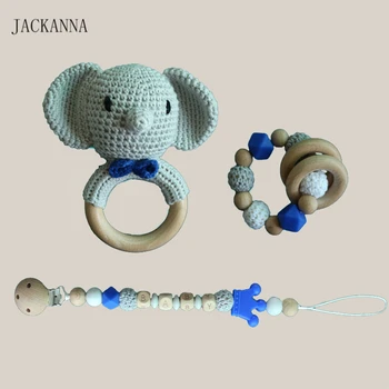 

Crochet Baby Teether Animal Elephant Teether Wooden Bracelet Pacifier Chain BPA Free Nursing Gifts Chew Rattle Wood Teether Toy