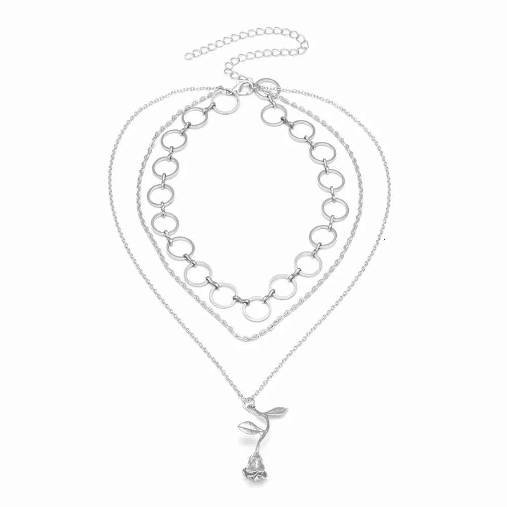 Элегантное многослойное ожерелье-чокер с подвеской в виде цветка розы, очаровательные вечерние украшения для женщин и девушек