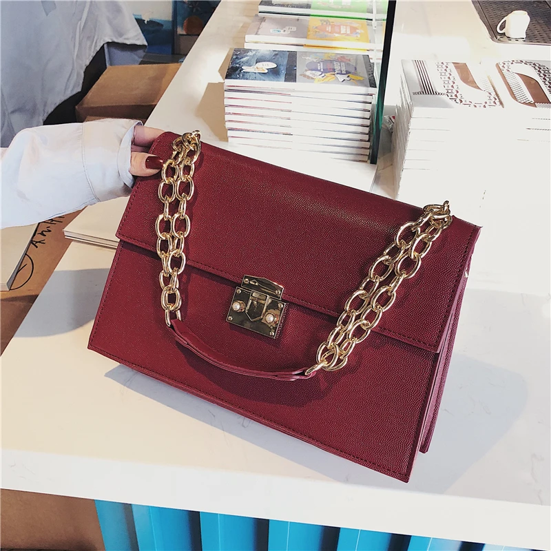 

Burminsa Retro Chain Shoulder Bags For Women Lock Design Large Capacity Female Briefcase Trapezoidal Ladies Messenger Bags 2020