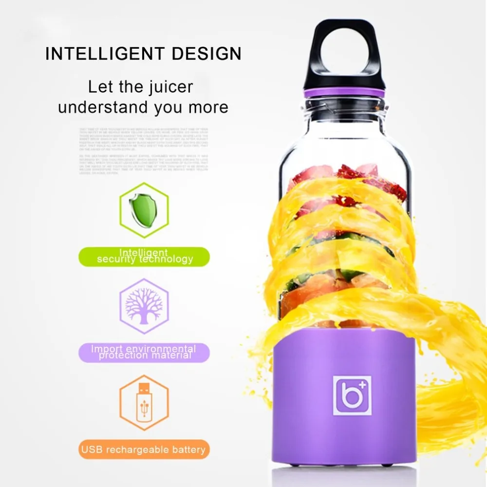 500ML Portable Electric Juicer Cup USB Rechargeable Automatic Vegetables Fruit Juice Maker Bottle Juice Extractor Blender Mixer
