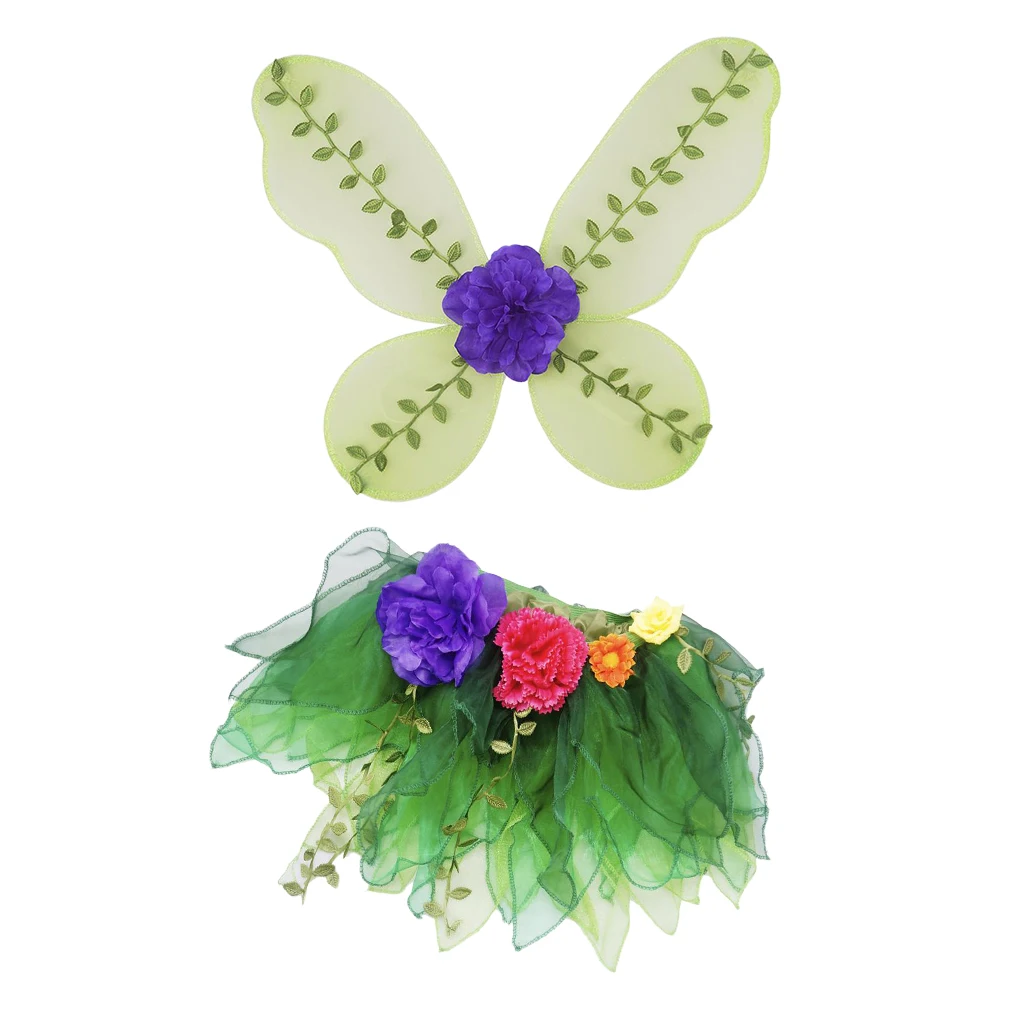 Girls Fairy Butterfly Angel Wing Tutu Skirt Set Green Halloween Dress up Party Princess Costume Props