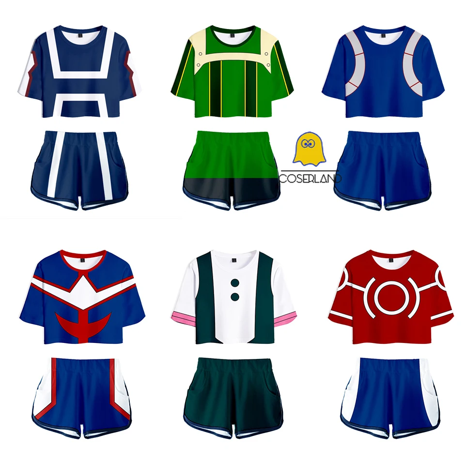 

Anime My Hero Academy Cosplay Costume OCHACO URARAKA Todoroki Shoto Bakugou Katsuki 3D Two Piece Set Girls T shirt + Shorts