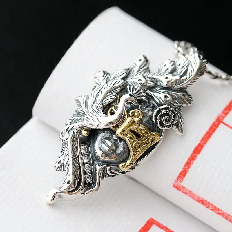 only pendant Real 925 Sterling Silver Pendants Retro Thai Silver Pendant Beauty Mask Men And Women Handmade Silver Pendant Fine Jewelry - Окраска металла: only pendant
