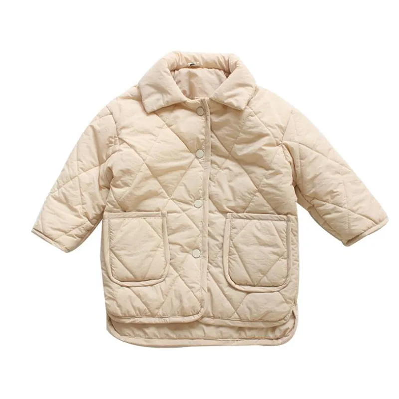 

Winter Children Girls Long Warm Cotton-padded Coat Korean Casual Soild Single-breasted Warm Outwear For 1-7Yrs Toddler Clothes