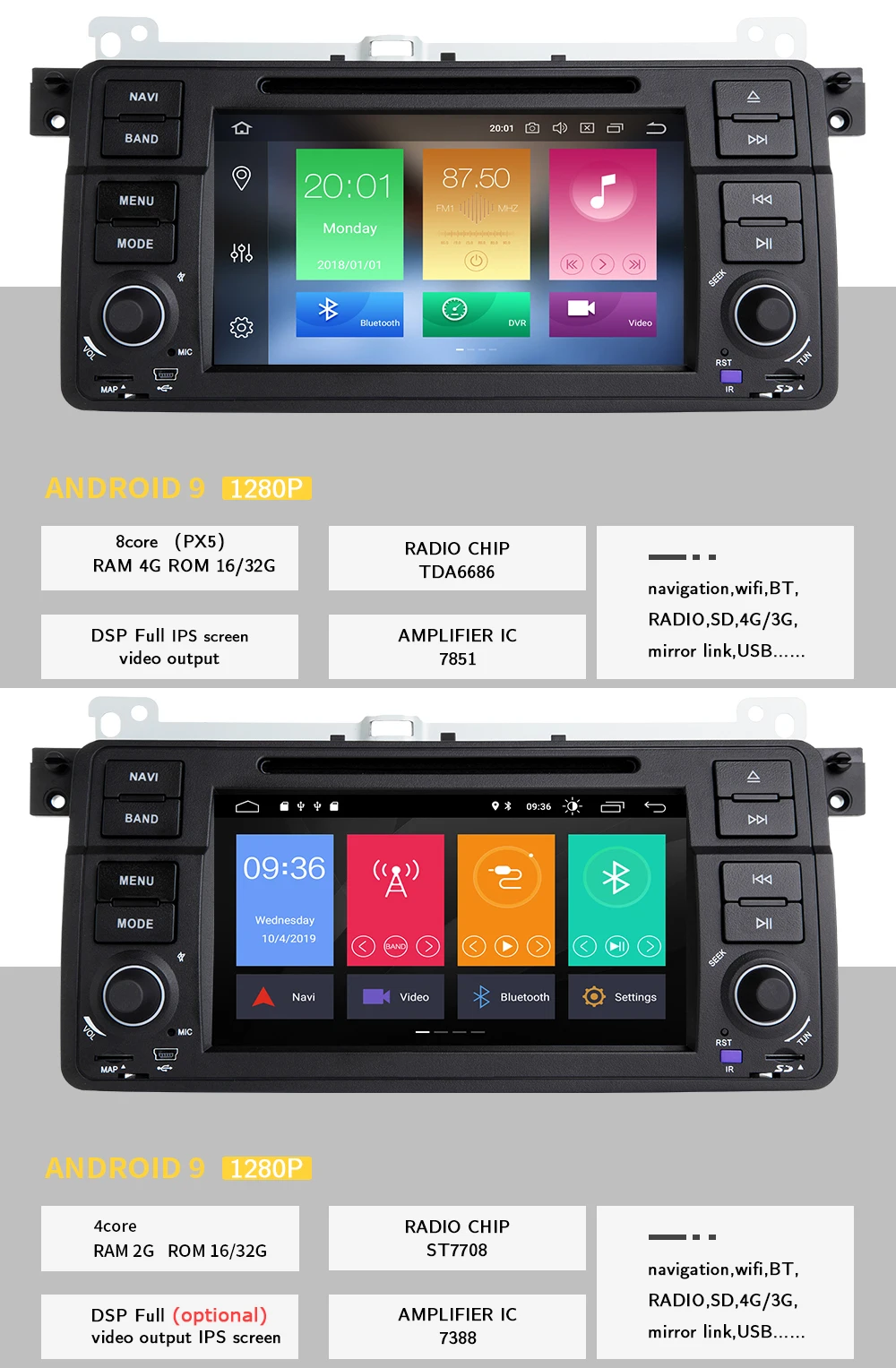 4G Оперативная память 32G Встроенная память автомобильный DVD плеер 1 Din Android 9,0 для BMW E46 M3 318i/320/325/330/335 Rover 75 мг ZT купе gps навигации OBD Cam