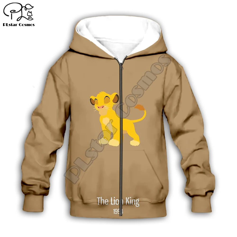 Simba толстовка с капюшоном и 3D-принтом «Король Лев» для маленьких детей, толстовки на молнии стильная толстовка с длинными рукавами и рисунком для мальчиков и девочек-6 лет