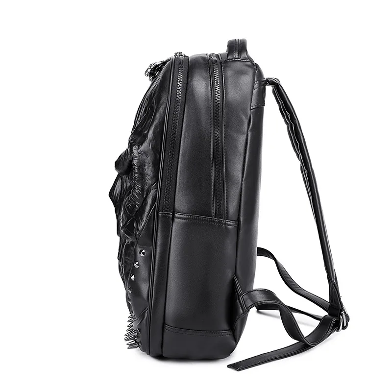 skull studs leather backpack BLACK 地雷 Nicky Skull Studded Leather Backpack | Bag You