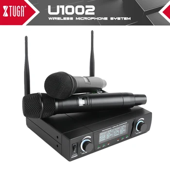 

XTUGA Dual Wireless Microphone System,Fixed frequency UHF Cordless Mic Set,Long Distance 164Ft for Family Party,Church, Karaoke