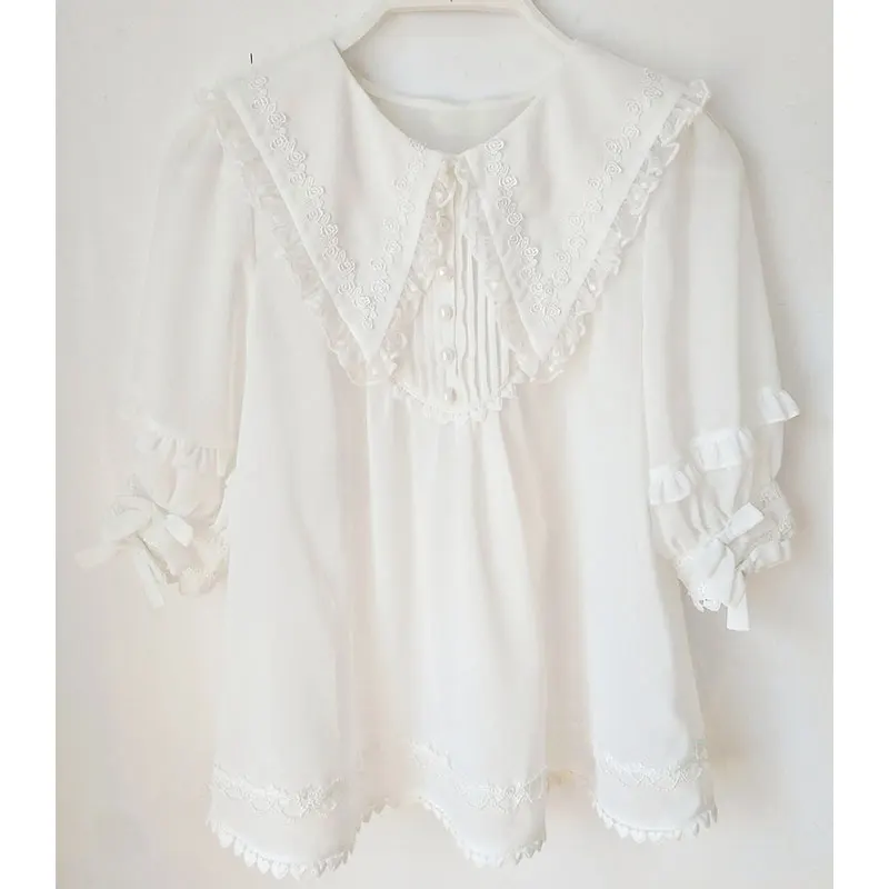 Short Sleeve Chiffon Blouse Pointed Collar Lolita
