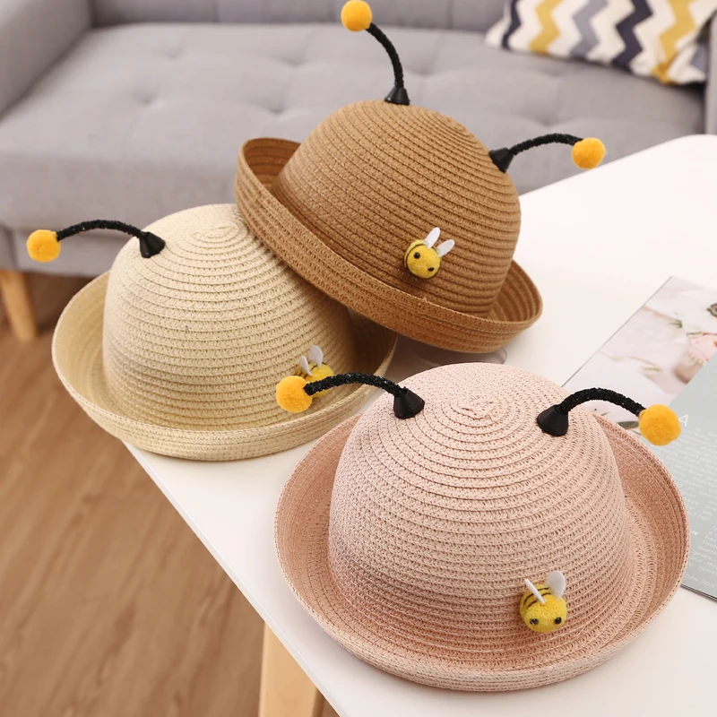 SUEF/Модная детская шапка для мужчин и женщин, Весенняя шляпа, козырек, пляжная шляпа, милая маленькая пчелка, детская соломенная шляпа, шляпа от солнца