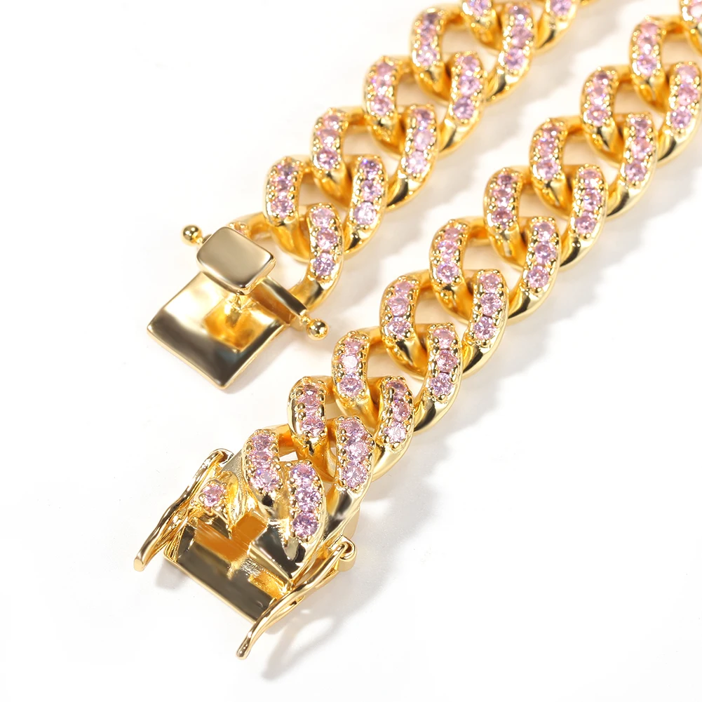UWIN, женские розовые ожерелья-чокер с кубическим цирконием, 12 мм, модные, в стиле хип-хоп, золотой цвет, кубинская цепочка, ювелирные изделия, Прямая поставка